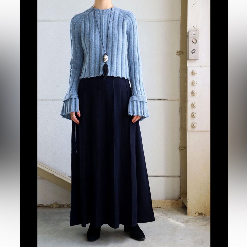 Old Celine by Phoebe Haze Blue Wool Knit Sweater